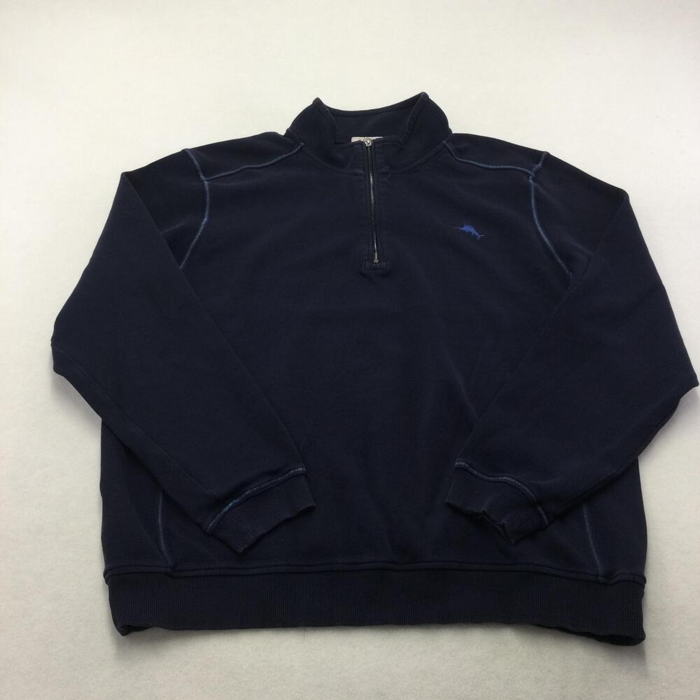 Tommy Bahama Sweatshirt Mens XL Blue 1/4 Zip Relax Marlin Logo Pullover